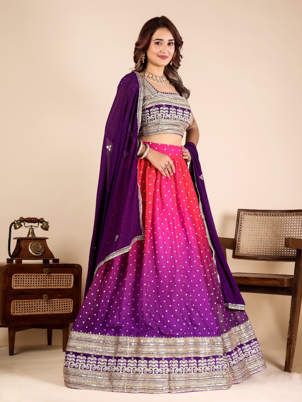 Aaryavika Faux Georgette Lehenga Choli with Sequins Embroidery & Mukaish Work