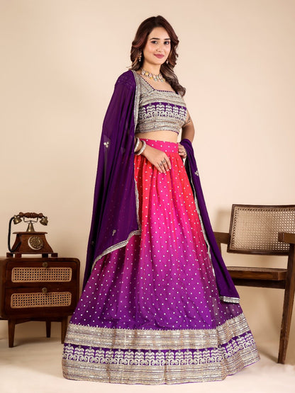 Aaryavika Faux Georgette Lehenga Choli with Sequins Embroidery & Mukaish Work