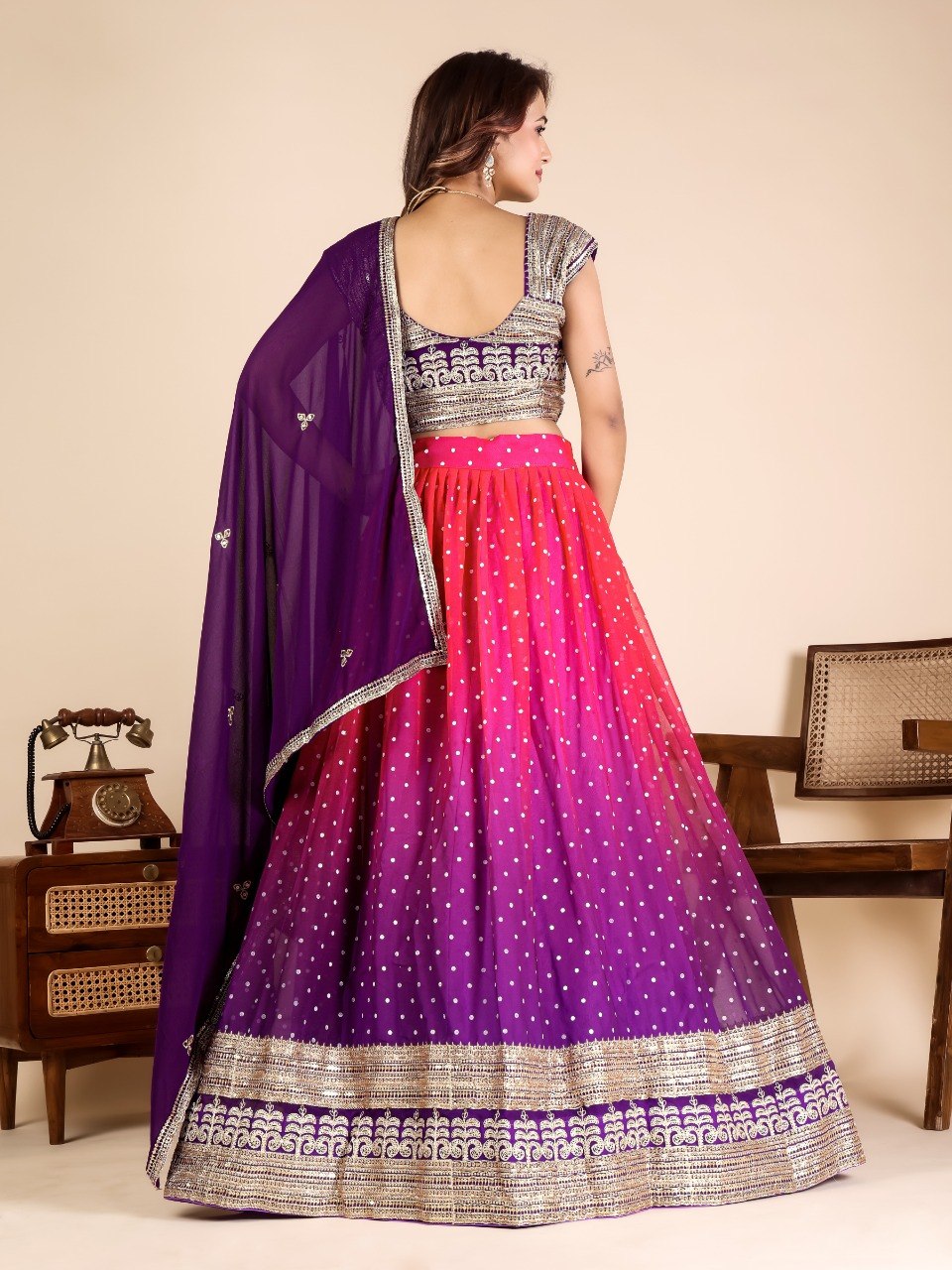 Aaryavika Faux Georgette Lehenga Choli with Sequins Embroidery & Mukaish Work