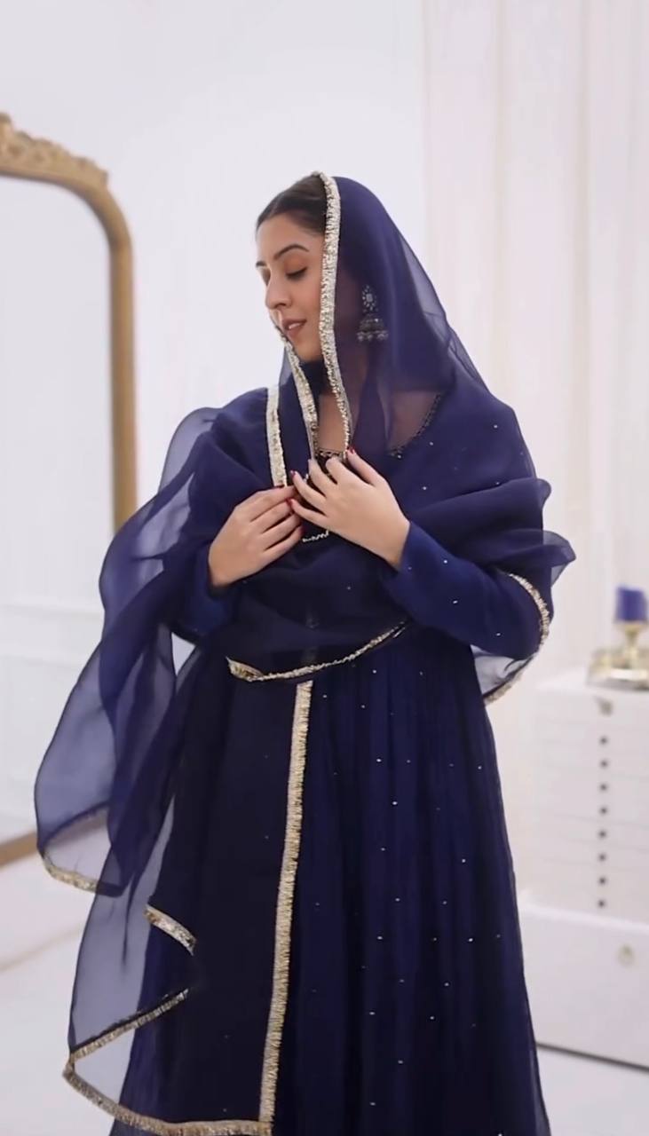 Aurevia Foux Georgette 8-Meter Flared Anarkali Suit Set