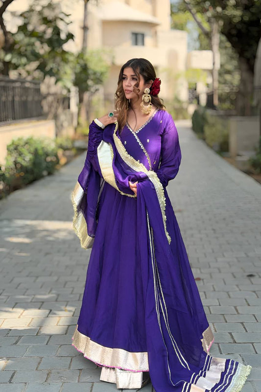 Kalyani Purple Blooming Sequins Zari Embroidered Sharara Set