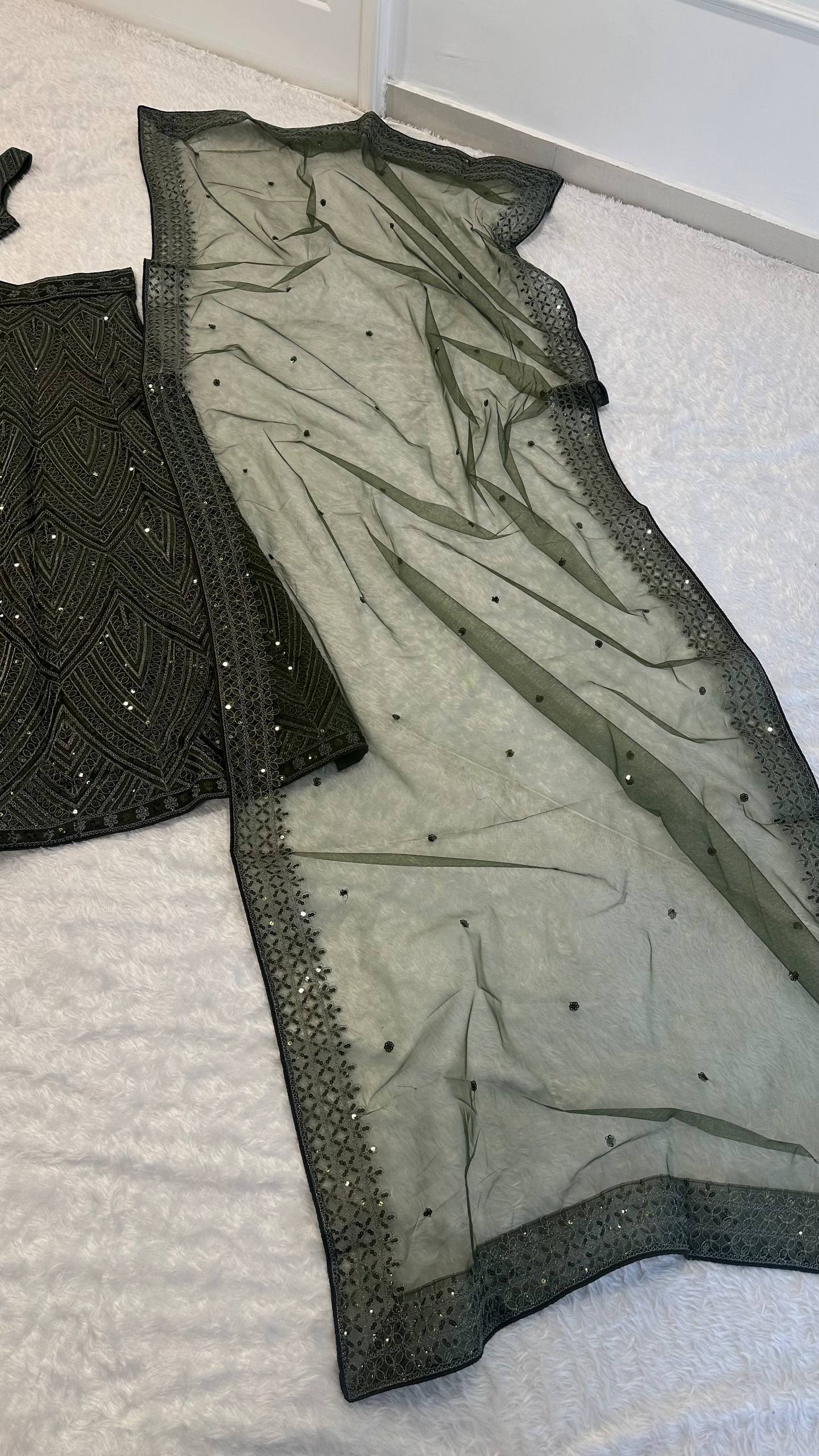 Mehvira Dark Green Chinon Embroidered Lehenga Choli