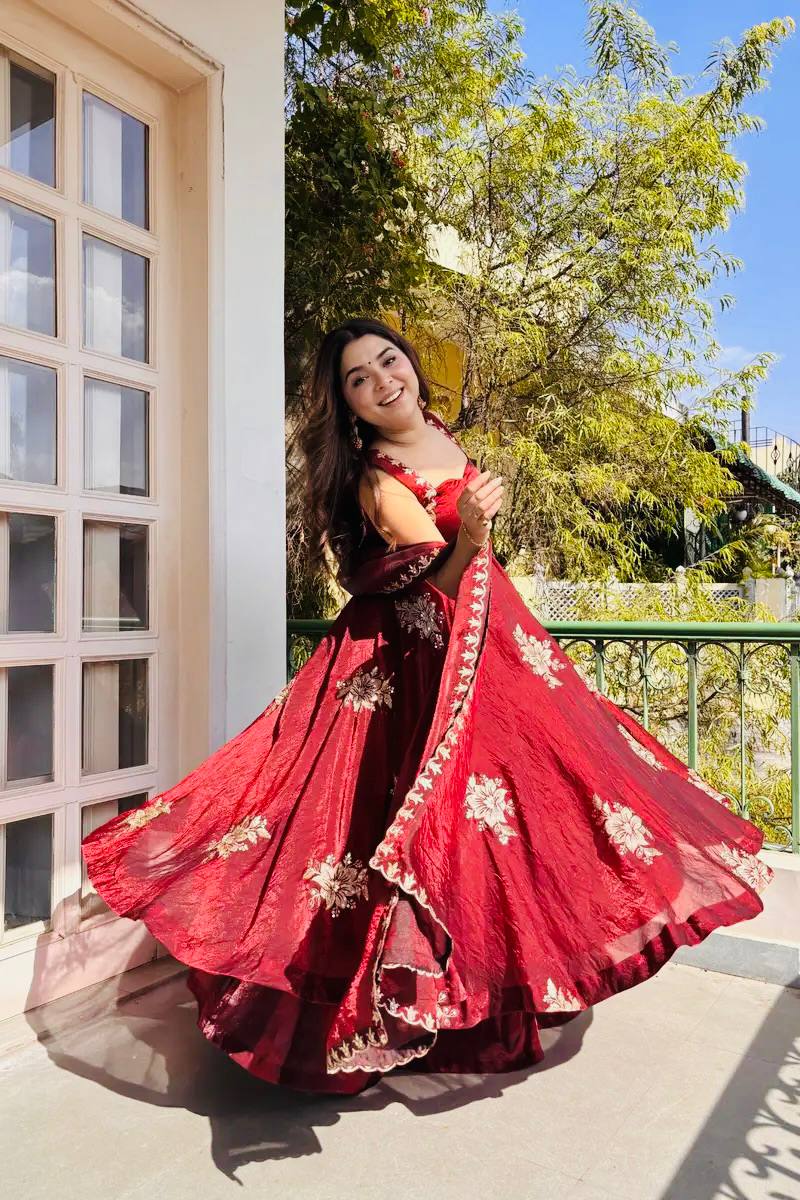 Anvitha Fendy Silk Embroidered Gown Sharara Set
