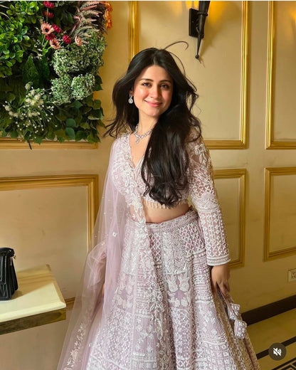 Eira Blush Pink Net Resham Sequins Bridal Lehenga Choli