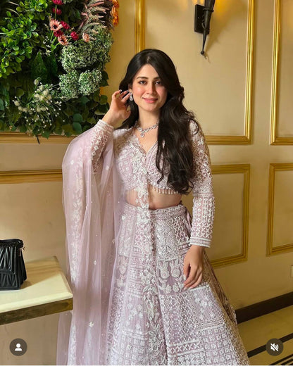 Eira Blush Pink Net Resham Sequins Bridal Lehenga Choli