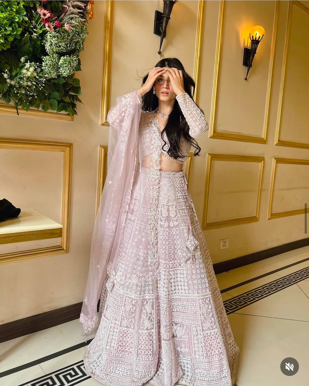 Eira Blush Pink Net Resham Sequins Bridal Lehenga Choli