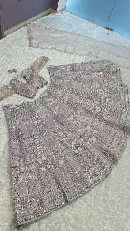 Eira Blush Pink Net Resham Sequins Bridal Lehenga Choli