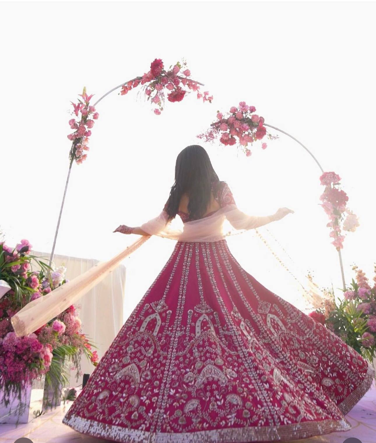 Mehrisha Dark Pink Slub Silk Dori Sequins Bridal Lehenga Choli