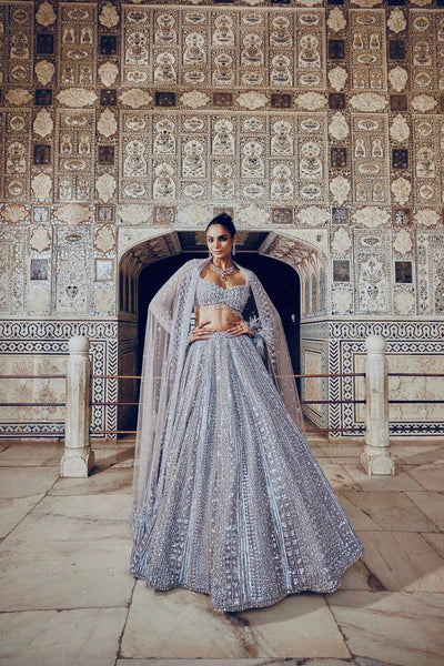 Zehara Glitter Grey Shimmer Silk Sequins Dori Lehenga Choli