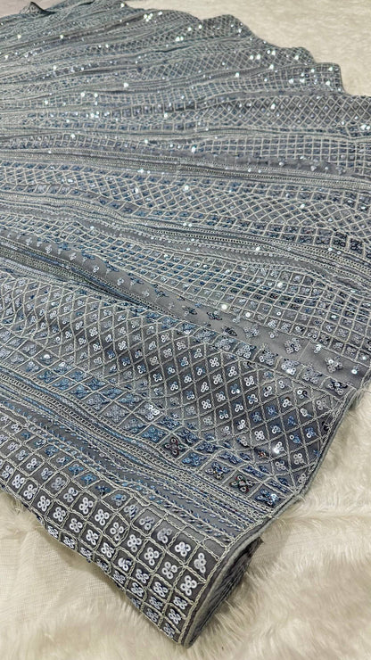 Zehara Glitter Grey Shimmer Silk Sequins Dori Lehenga Choli