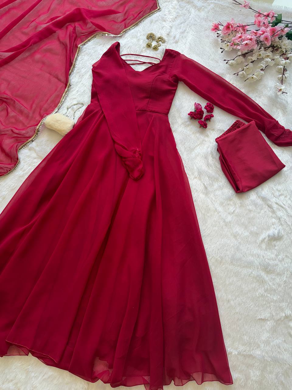 Kavishree Red Georgette Anarkali Suit Set