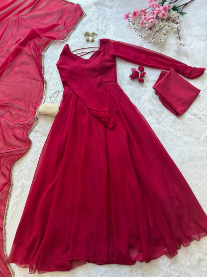 Kavishree Red Georgette Anarkali Suit Set