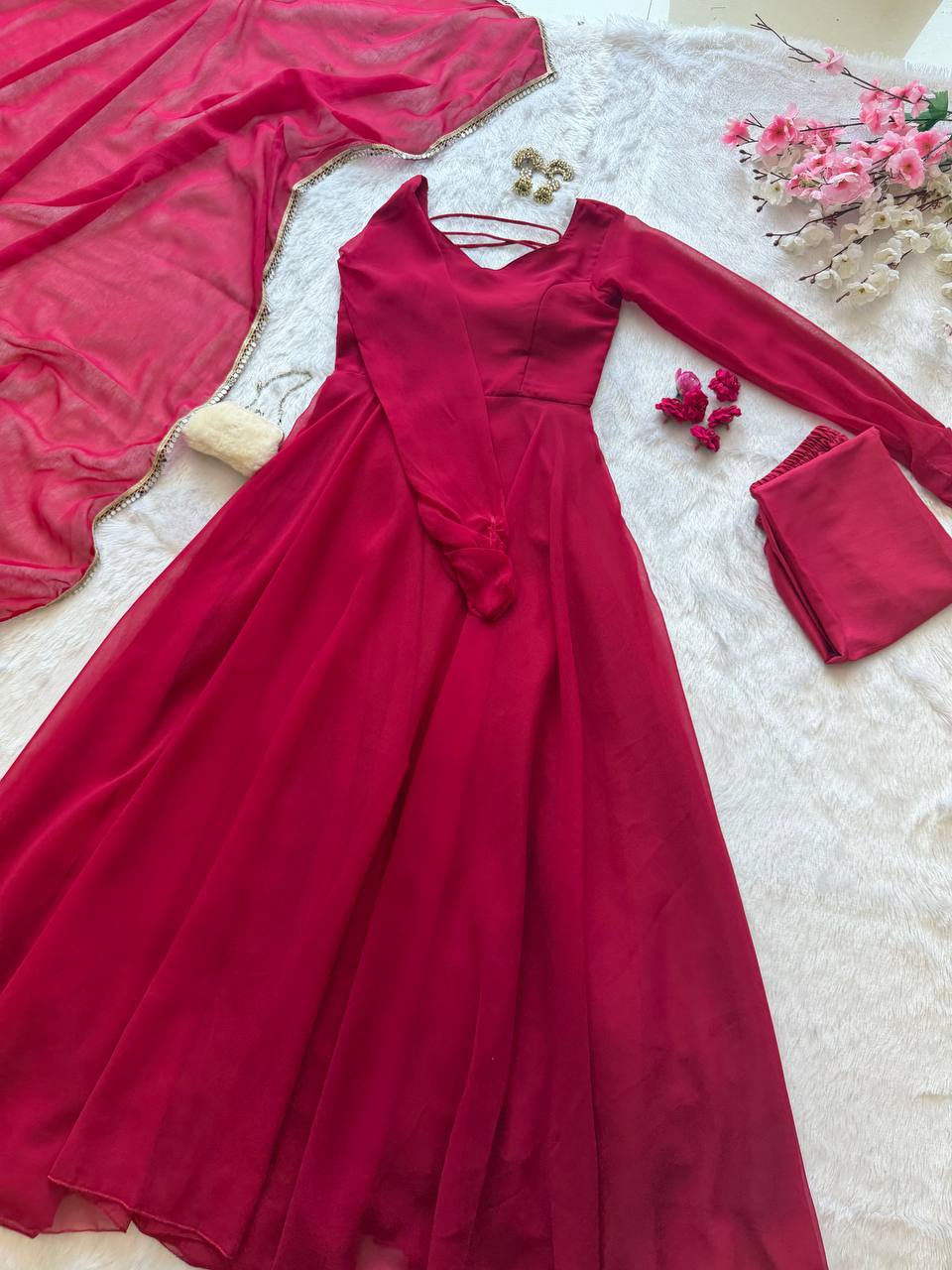 Kavishree Red Georgette Anarkali Suit Set