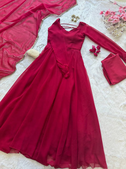 Kavishree Red Georgette Anarkali Suit Set