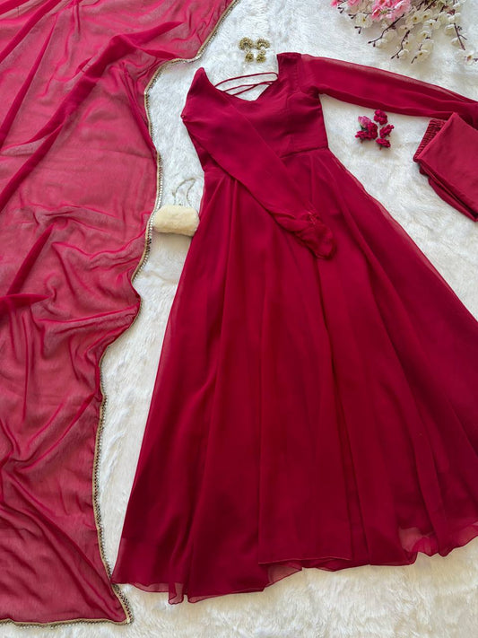 Kavishree Red Georgette Anarkali Suit Set