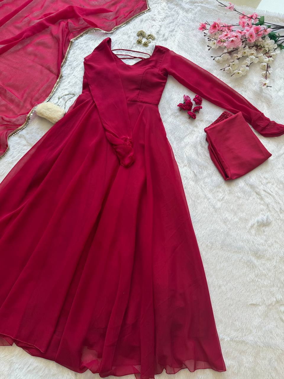 Kavishree Red Georgette Anarkali Suit Set