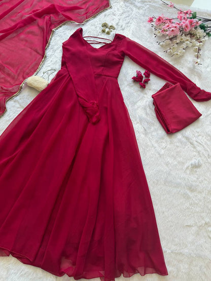 Kavishree Red Georgette Anarkali Suit Set