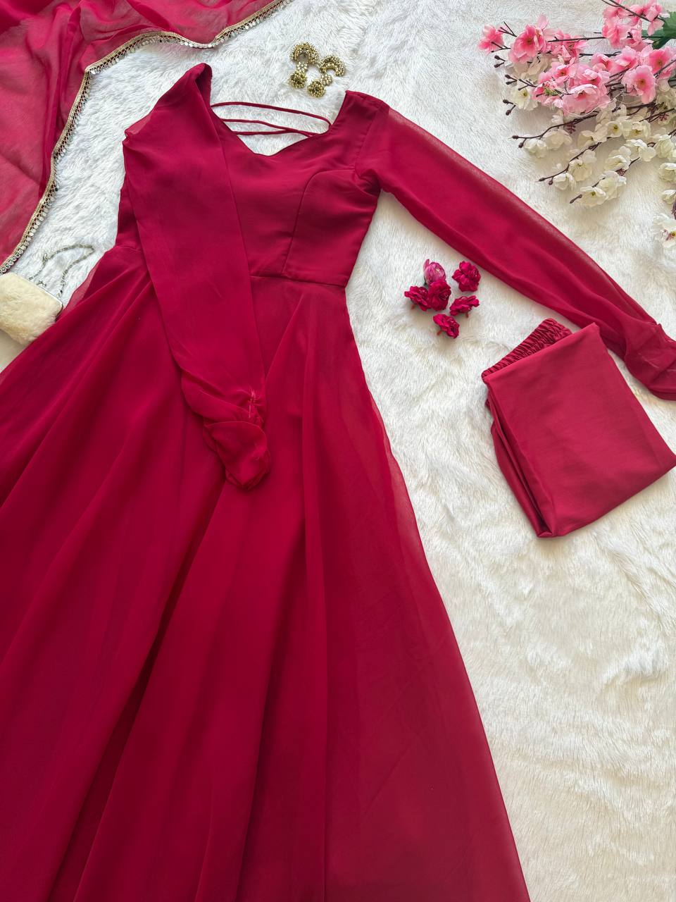 Kavishree Red Georgette Anarkali Suit Set