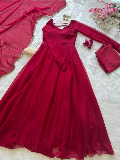Kavishree Red Georgette Anarkali Suit Set