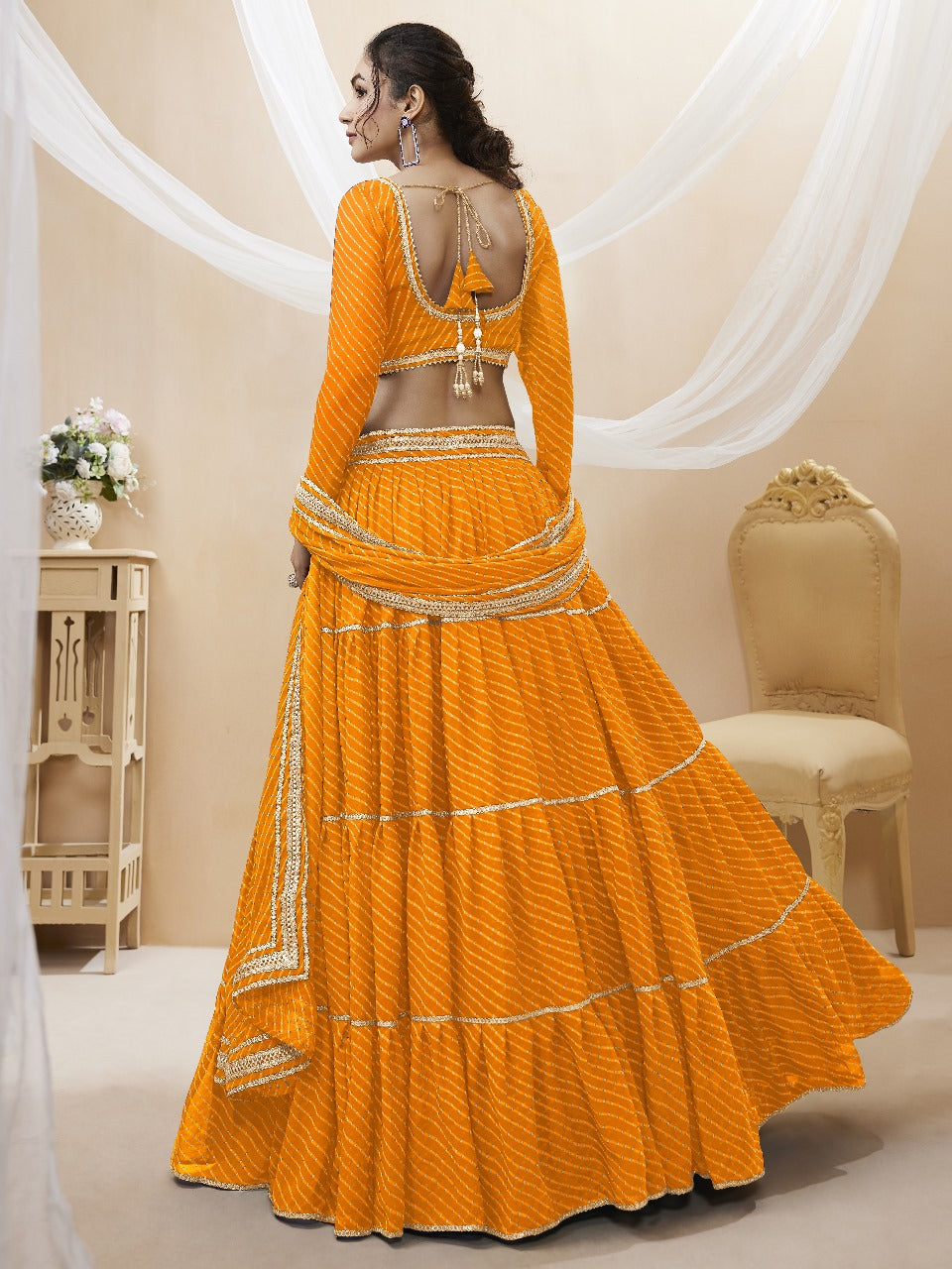 Haldi Special Georgette Laheriya Print Lehengha Choli