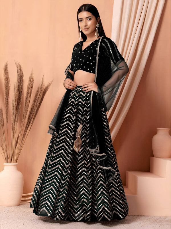 Maheshika Black Georgette Embroidered Lehenga Choli