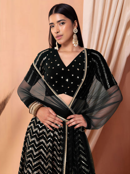 Maheshika Black Georgette Embroidered Lehenga Choli