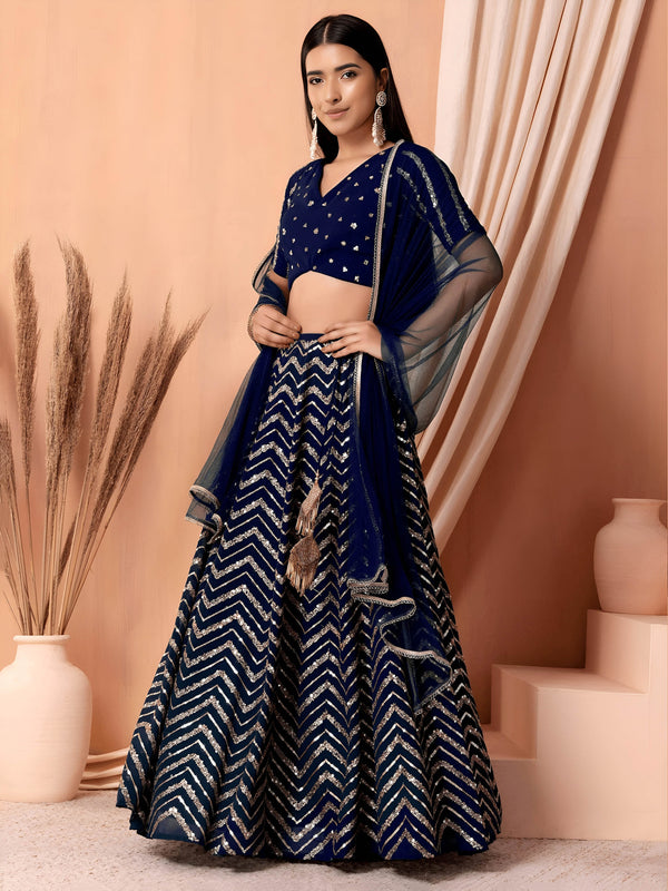 Kiyanshika Blue Georgette Embroidered Lehenga Choli