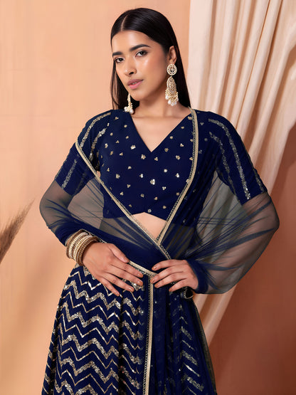 Kiyanshika Blue Georgette Embroidered Lehenga Choli