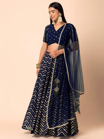 Kiyanshika Blue Georgette Embroidered Lehenga Choli