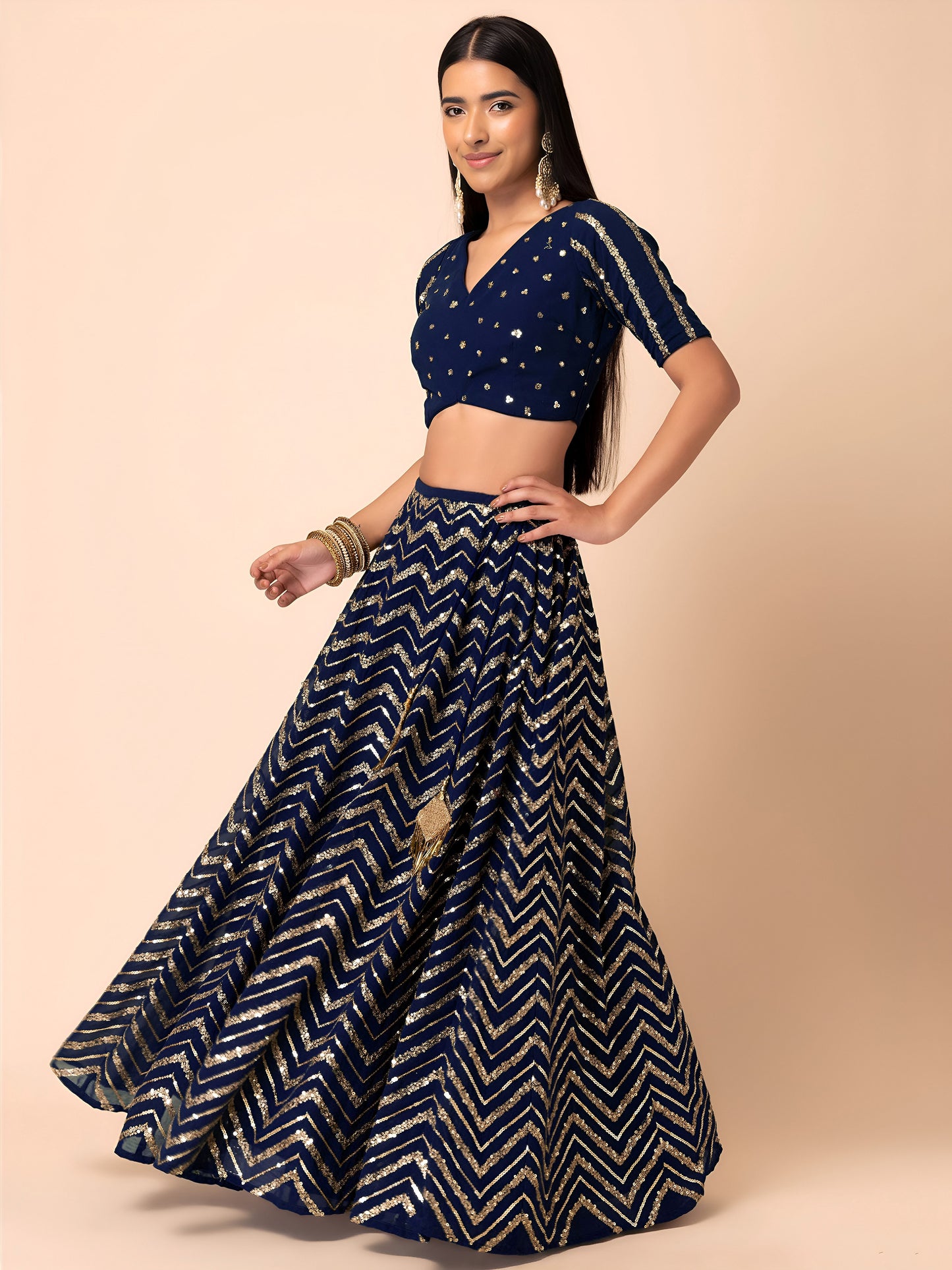 Kiyanshika Blue Georgette Embroidered Lehenga Choli