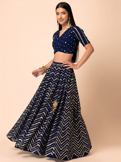 Kiyanshika Blue Georgette Embroidered Lehenga Choli