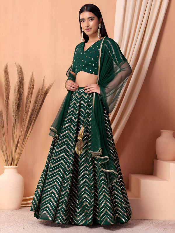 Mokshira Green Georgette Embroidered Lehenga Choli