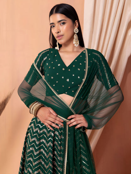 Mokshira Green Georgette Embroidered Lehenga Choli