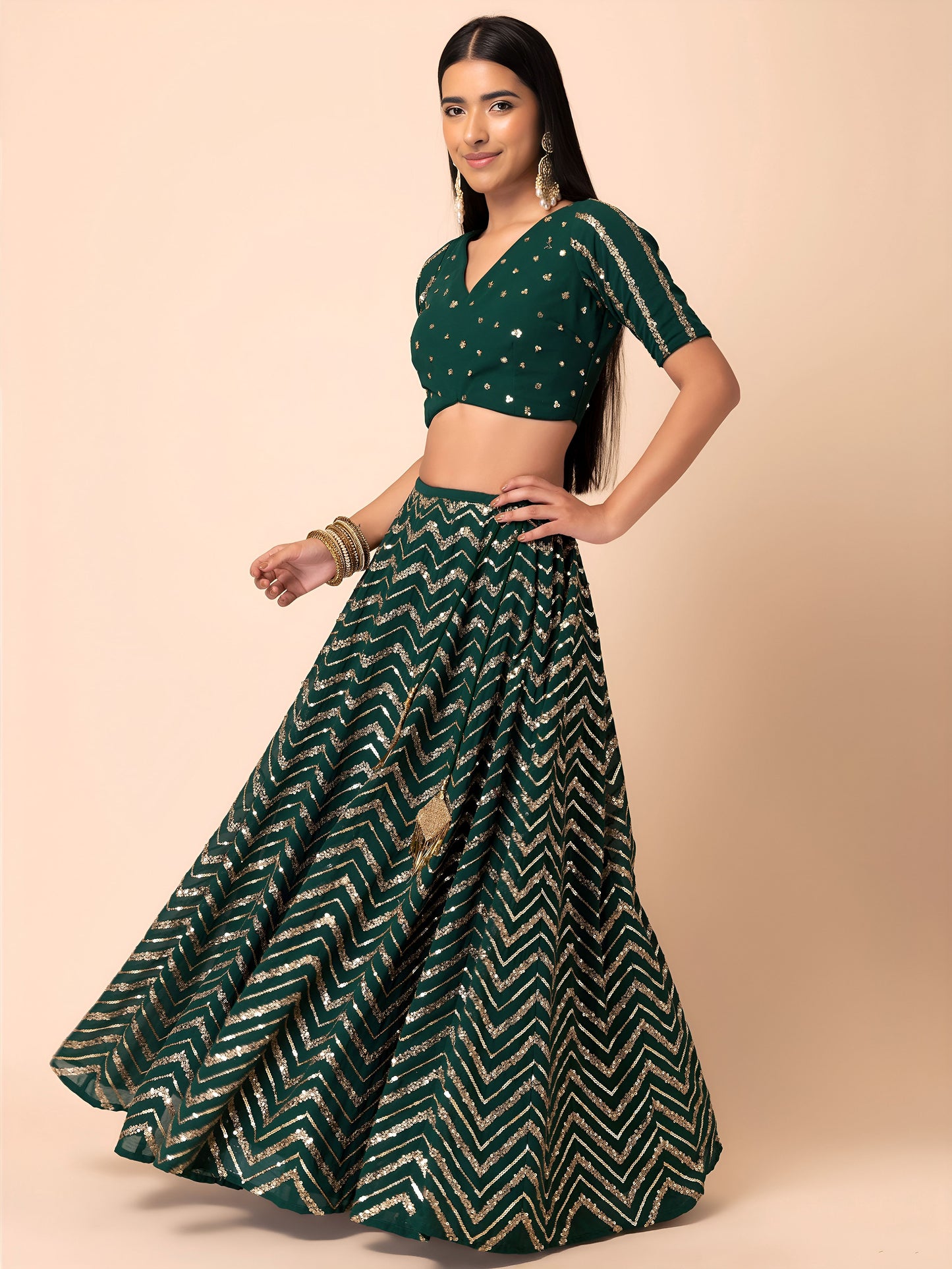 Mokshira Green Georgette Embroidered Lehenga Choli