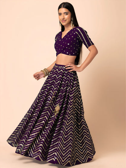 Nakshmira Purple Georgette Embroidered Lehenga Choli