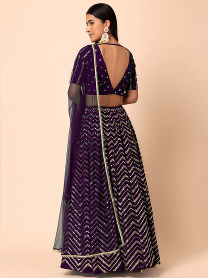 Nakshmira Purple Georgette Embroidered Lehenga Choli