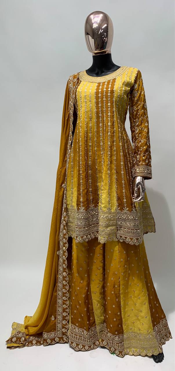 New Yellow Embrodairy Work Stiched Sharara