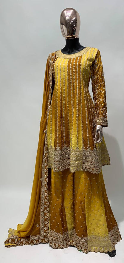 New Yellow Embrodairy Work Stiched Sharara
