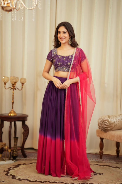 Aarohi Traditional Shaded Georgette Zari Sequins Lehenga Choli