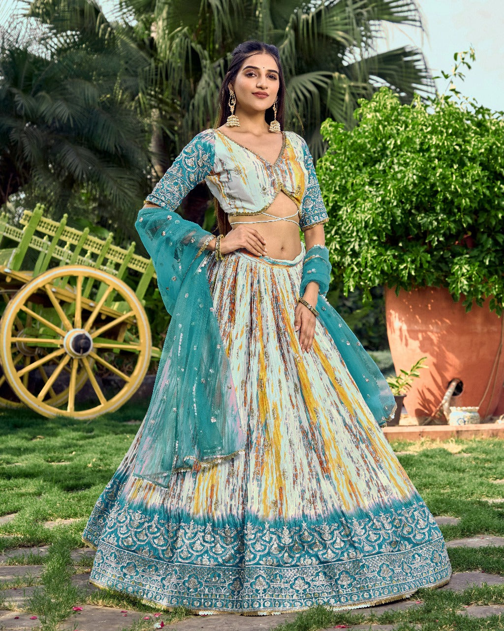 Rama Chinon Fabric Zari Embroidery Work Lehengha Choli