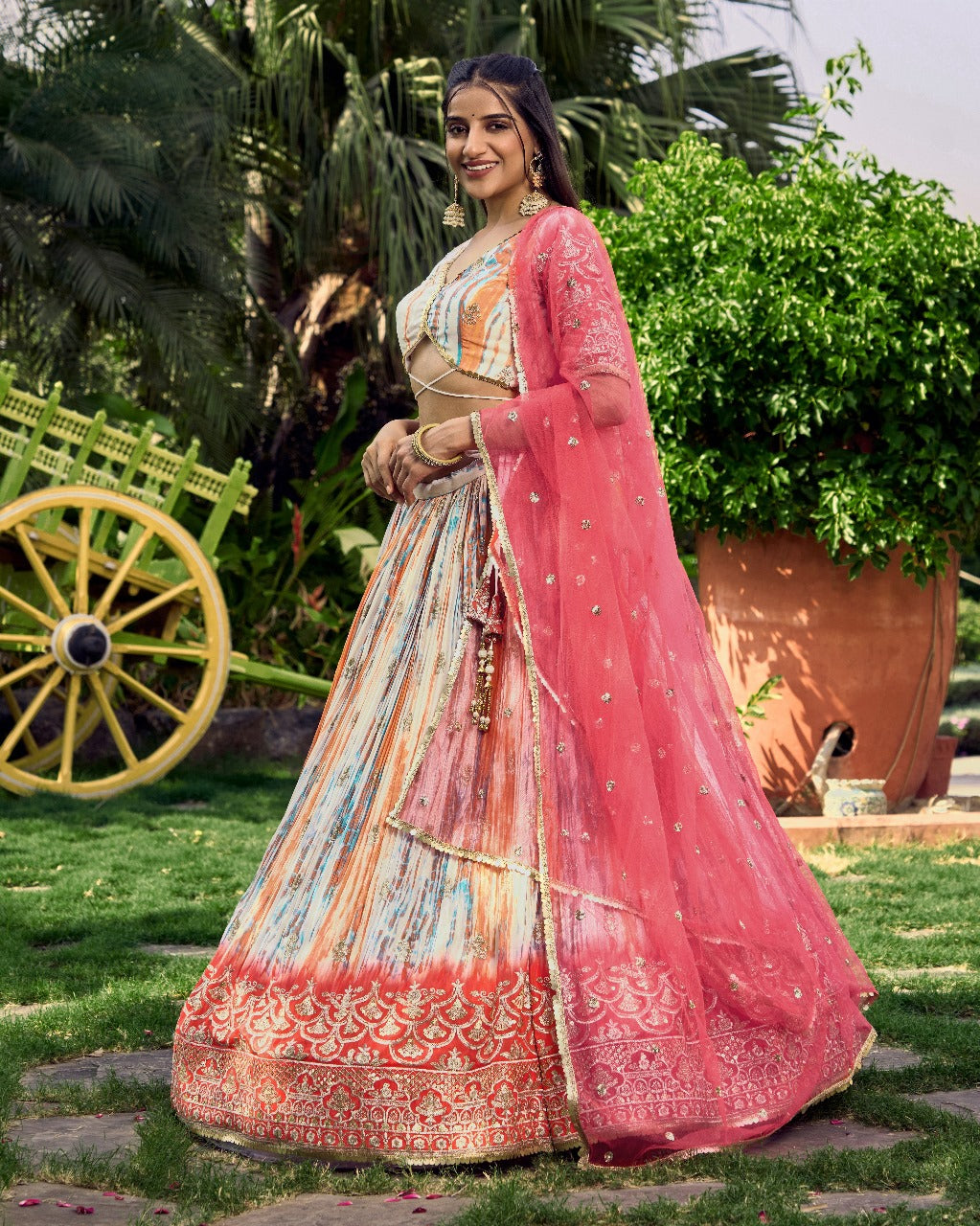 Pink Chinon Fabric Zari Embroidery Work Lehengha Choli