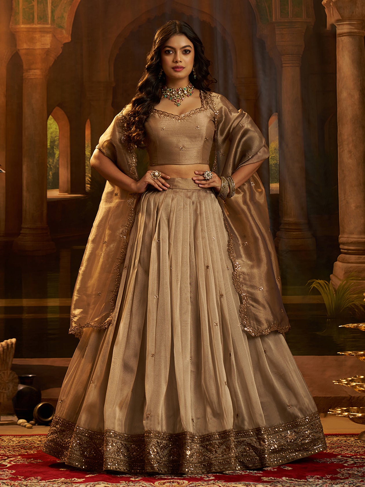 Naylira Brown Art Silk Organza Lehenga Set