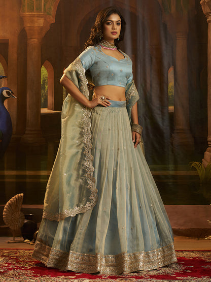Kiyara Turquoise Art Silk Organza Lehenga Set