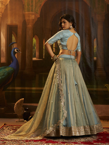 Kiyara Turquoise Art Silk Organza Lehenga Set