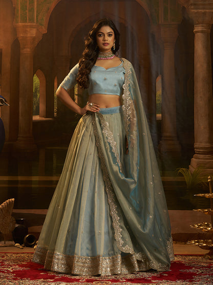 Kiyara Turquoise Art Silk Organza Lehenga Set