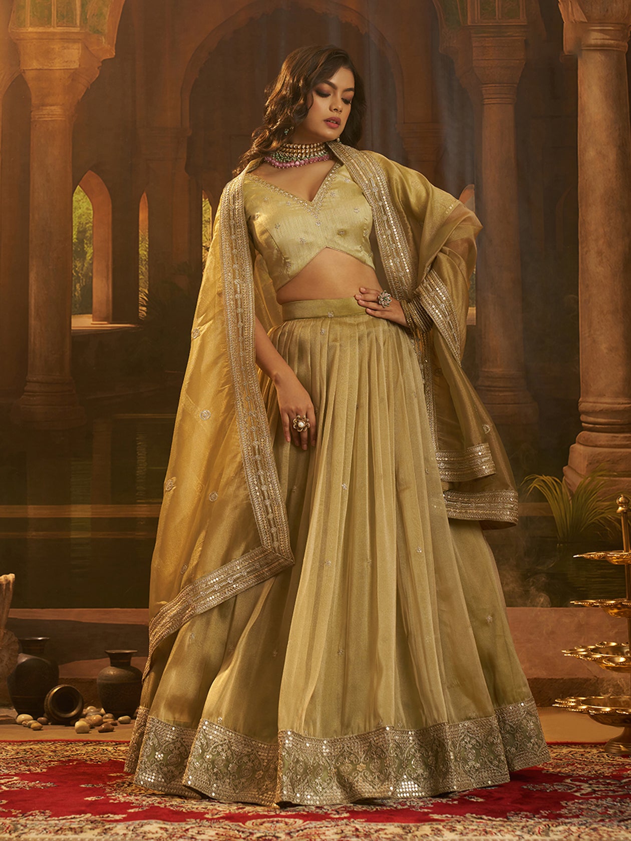 Lavira Olive Art Silk Crepe Lehenga Set