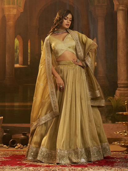 Lavira Olive Art Silk Crepe Lehenga Set