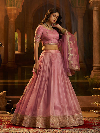 Nerisa Pink Art Silk Organza Lehenga Set