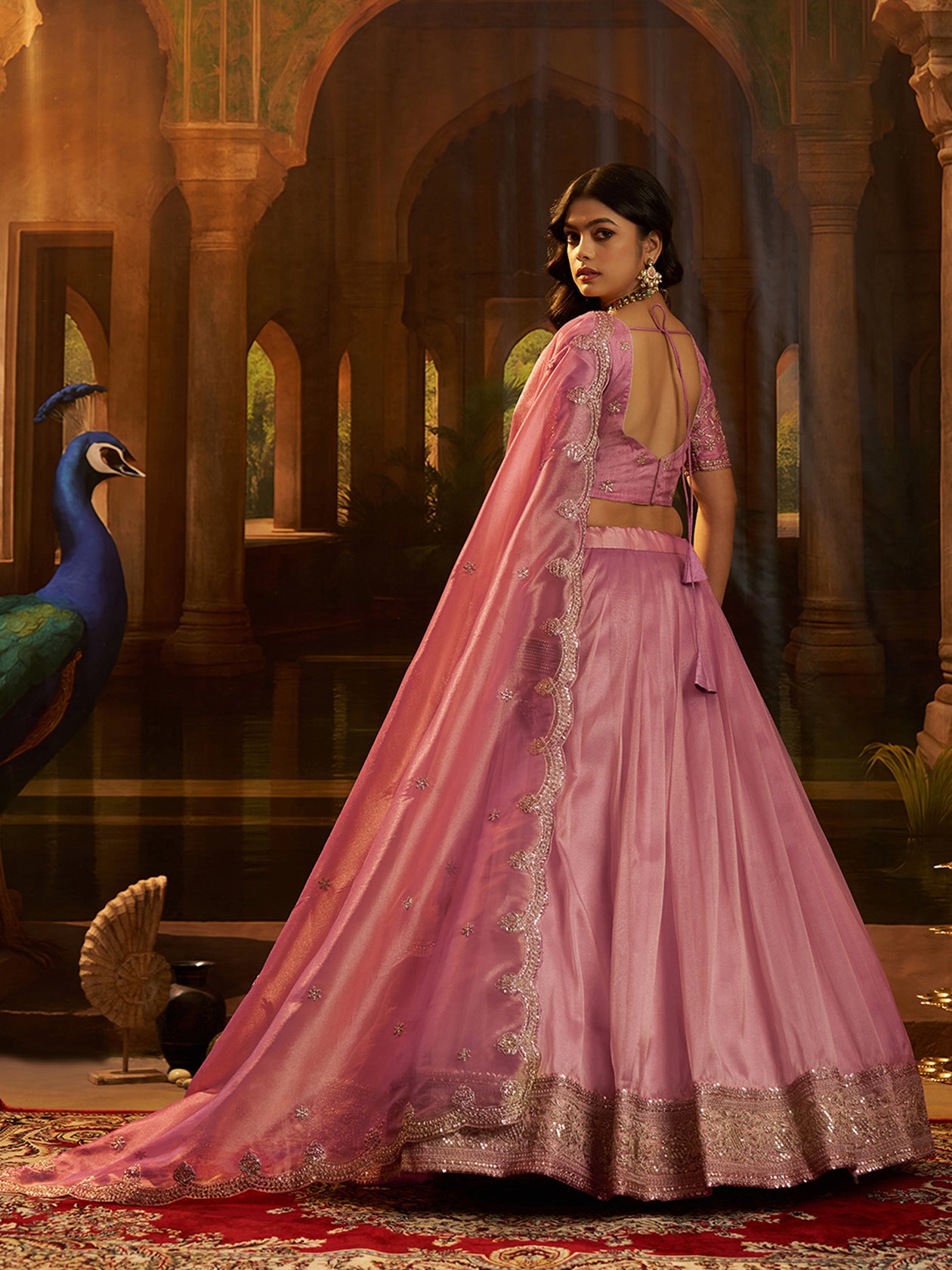 Nerisa Pink Art Silk Organza Lehenga Set