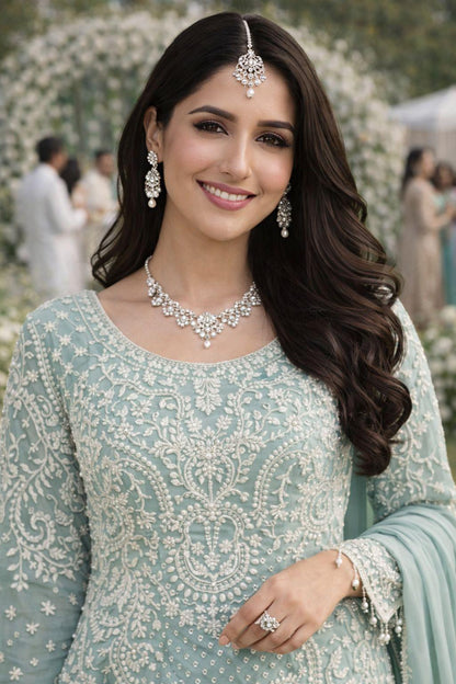 Hirvika Sea Green Georgette Designer Embroidered Suit